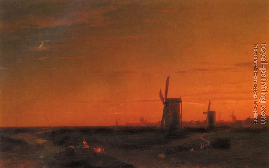 Ivan Constantinovich Aivazovsky : Landscape With Windmills